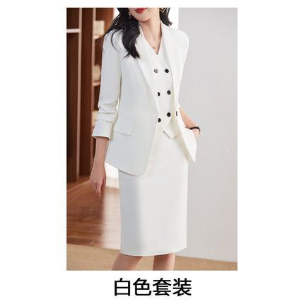 Blue suit suit female 2024 spring and autumn long sleeve professional self-cultivation temperament goddess fan manager white collar tooling suit