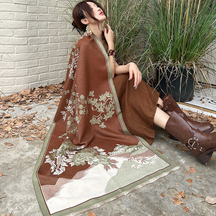 New elegant light luxury jacquard cashmere scarf women's high-grade artistic autumn and winter warm scarf thickened shawl