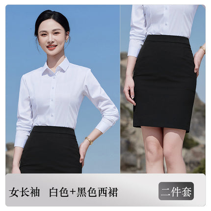 Blue Short-Sleeved Shirt for Women 4S Shop Work Clothes Professional Wear No-Iron Formal White Shirt Men and Women Same Style Business Workwear