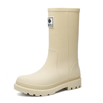 Women's Thick-Soled Rain Boots for Outdoor Wear, Non-Slip Kitchen and Car Wash Water Shoes, Fleece-Lined and Thickened Rain Boots