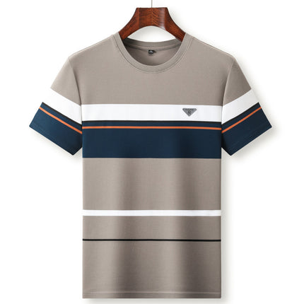 Mingdi Mouse Men's Summer New Men's Round Neck Pullover T-Shirt Striped Fashion Casual Thin Short Sleeve Top for Men