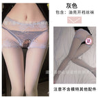 Individual gray shiny open stockings / L size recommendation [ 42.5-55kg ]