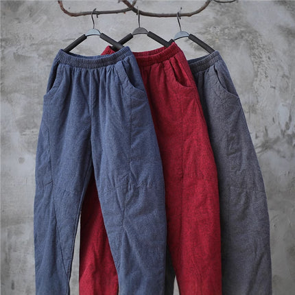 Literary Brushed Jacquard Cotton Pants 3 Colors Women's Winter Thickeneded Retro Casual Harem Pants Showing Longer Legs