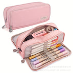 Oxford cloth double-open pencil case [pink]