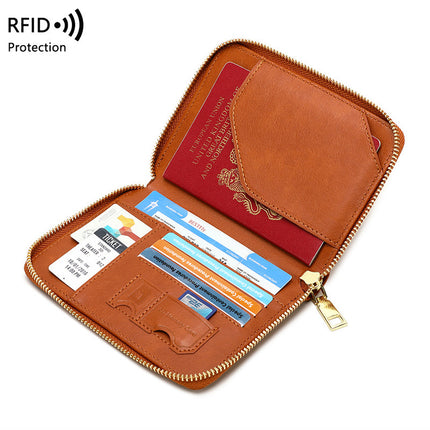 Cross-Border 2026 New Rfid Anti-Magnetic Passport Holder Zipper Short Travel Passport Bag Multifunctional Document Storage Bag