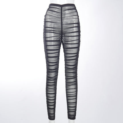 Sanhu Lianjiang M20867P European and American Fashion Spring New Mesh See-Through Solid Color Versatile Slim-Fit Jogger Pants