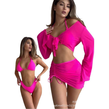 2026 Big-Name Luxury Four-Piece Split Swimsuit Set European and American Sexy Tie-Up Swimsuit Set Bikini