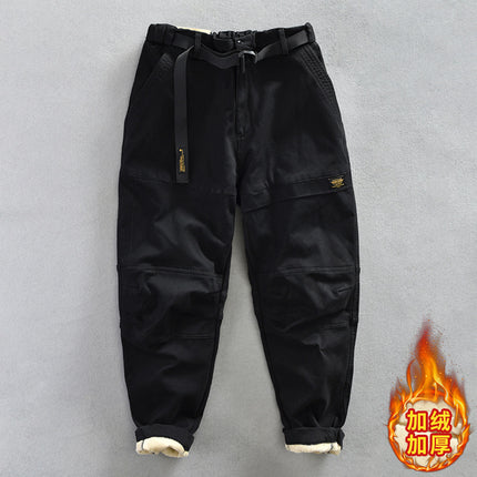 Autumn and Winter Casual Loose Men's Japanese Style Workwear Pure Color Velvet Casual Pants One Piece Drop Shipping Z381