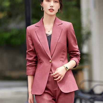 Spring and Autumn Ladies suit 2024 New Western Style Light Luxury Long Sleeve Suit Pink Business Wear Elegant Goddess Fan Dress