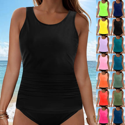 2025 New Cross-Border European and American Solid Color Two-Piece Swimsuit Solid Color Sexy Bikini Beach Hot Spring Swimwear Top