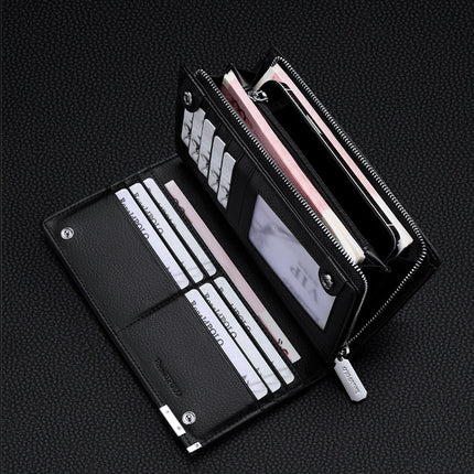Boston Wallet Men's 2026 New Id Card Holder Vintage Genuine Leather Clutch Youth Trendy Large Capacity Long Wallet