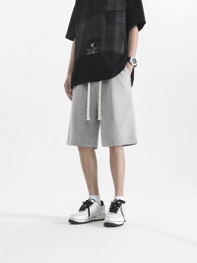 American Casual Shorts for Men, Summer Loose Straight Five-Point Sports Pants, Solid Color Versatile Basic Trendy Style
