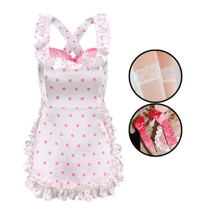 Sexy Lingerie 2024 New Sexy Free Wave Dot Kitchen Apron Maid Dress Sexy Uniform cosplay Women