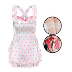 Polka dot 3-piece set + rose red gloves + white lace socks / One size fits all