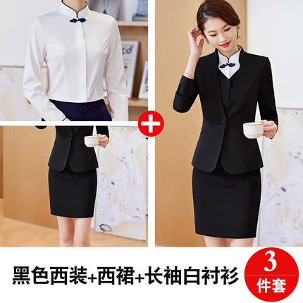 Spring and Autumn 2023 Commuter New wine red Long Sleeve Suit I Also Blouse Pants Skirt Four-Piece Suit