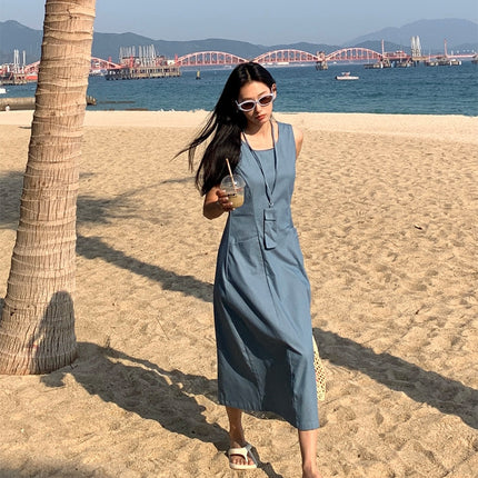 Huang Zheng Sleeveless Slim-fit Pocket dress with Mobile Phone Bag Women's 2025 Summer Elegant 520328
