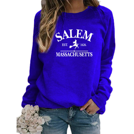 SALEM EST 1626 MASSACHUSETTS Print Round Neck Sweat Top Women plus size Cross Border