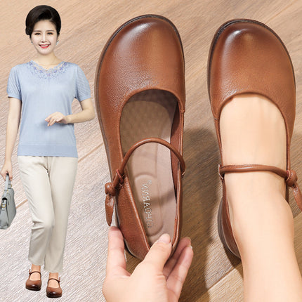 Middle-Aged and Elderly Women's Shoes, Mom Shoes, Summer Soft-Soled Flat Leather Shoes, Soft Leather 2026 New Anti-Slip Single Shoes
