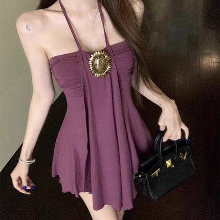 Pure Desire Hot Girl Sleeveless Irregular Dress for Women Summer 2025 New Style Elegant Sexy Waist-Cinching Versatile Halter Dress