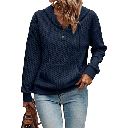 Trendy Plaid Long-Sleeve Sweatshirt Women's Hoodie Jacquard Knit Loose Pocket Top Cross-Border Women's New Fashion