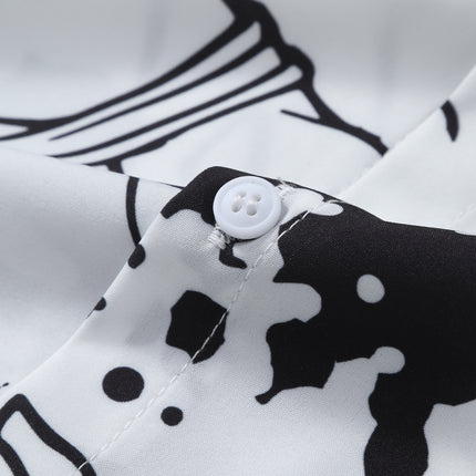 Casual Men's Black and White Character Men's Short-sleeved Shirt Men's Shirt Summer 2025 New Hawaii Vacation