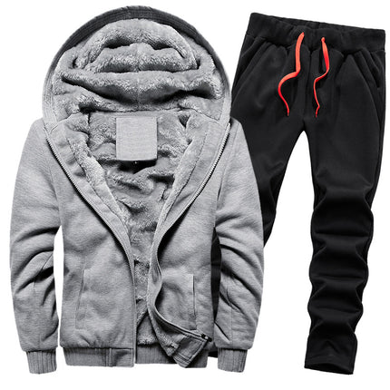 Cross-border Fleece Sweater Set Men's Thickened Warm Winter Cardigan Camouflage Two-piece Sports Casual Large Size Suit