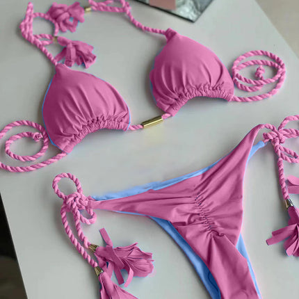 2023 Hand-Woven Rope Bikini European and American New Sexy Women's Swimsuit Multi-Color Bikini Split Swimsuit