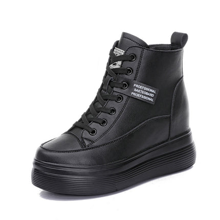 2025 Autumn and Winter Women's Shoes New Wedge-Heeled Thick-Soled Platform High-Top Shoes for Small People with Inner Heightening Casual Shoes Short Boots for Women