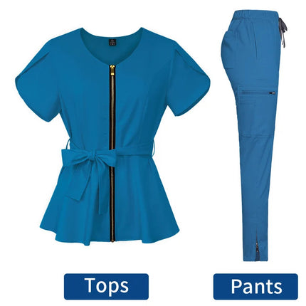 High-end operating room work clothes female confinement center beautician SPA brush hand clothes strap waist surgical clothes female points