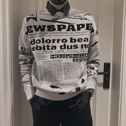 Internet Celebrity Fashion Knitwear Men's Korean Style Youthful Trendyy Personalized Pattern Knitwear Autumn and Winter Comfortable Knitwear