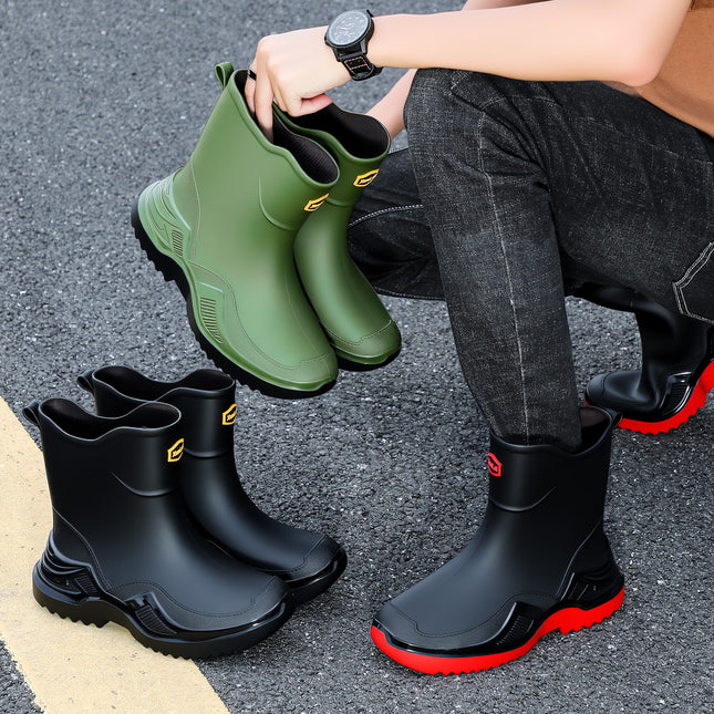 Korean Style Men's Mid-Short Mountain Non-Slip Rain Boots Multi-Color Sports Rubber Shoes Thickened and Widened Cross-Border Environmentally Friendly Water Shoes Boots