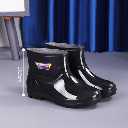 High-Top Rain Boots, Black Long Rain Boots, Four-Season Non-Slip, Waterproof and Wear-Resistant, Medium and Short-Length Labor Protection Waterproof Boots, Men's Water Shoes