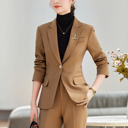 brown Suit suit Women's Spring and Autumn Professional 2024 New Temperament Goddess Fan Suit Coat Manager Work Clothes Autumn