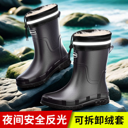 High-end rain boots men's closed rainproof waterproof shoes short mid-tube non-slip rain boots bunted working rubber shoes fleece-lined new