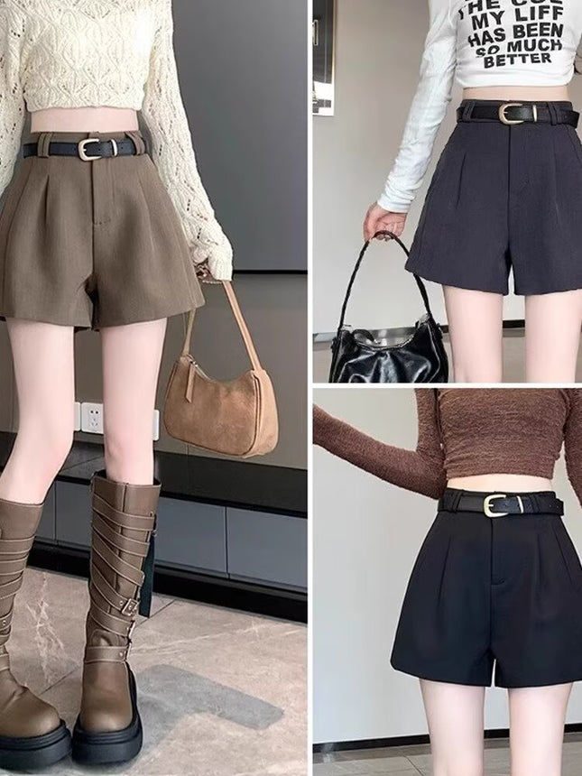A- shape Shorts Women's 2024 Spring and Autumn New Woolen High Waist Dipped Casual Pants Small Slimming All-match Wide Legs