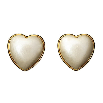 925 Silver Needle Pearl Heart Earrings, Vintage Style, Fashionable Design, Gentle Hong Kong Style Copper-Plated Earrings 2070