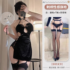 Black cheongsam + black garter stockings / S