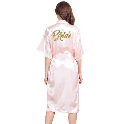 Cross-Border Bronzing Bride Women's Summer Thin Cardigan Nightgown with Printed Long Short-Sleeved Wedding Makeup Dressing Gown Accessible Luxury