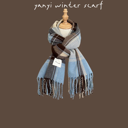 Imitation Cashmere Autumn and Winter Scarf Collection Plaid Scarf Women's Winter Thickeneded Warm Shawl Pure Color Student Scarf Cross-Border