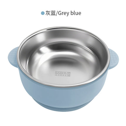 Cross-border Stainless Steel Children's Bowl Household Cute Baby Drop-resistant Heat-insulated Tableware Kindergarten Children's Rice Bowl with Suction Cup