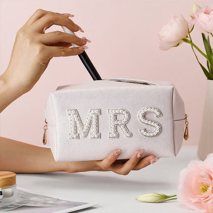 Cross-Border Exclusive Pearl Letter Cosmetic Bag Bridal Wedding Mrs/Bride Makeup Storage Bag Amazon Bestseller
