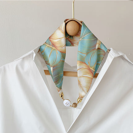 Magnetic Buckle Small Silk Scarf 2023 Women's Autumn and Winter Scarf Pearl Necklace with Shirt Scarf Accessories Pearl Buckle