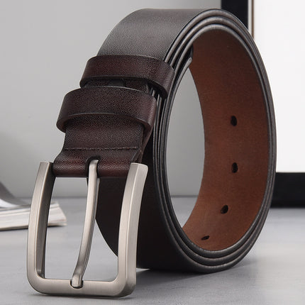 Men's Vintage Leather Belt with Pin Buckle, Foreign Trade Business Fashion Casual Japanese-Style Alloy Buckle Waist Belt, Factory Direct Delivery
