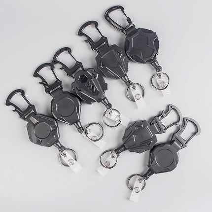Cross-Border Multifunctional Telescopic Automatic Rebound Lure Easy-Pull Buckle Steel Wire Rope Anti-Lost and Anti-Theft Mountaineering Keychain in Stock