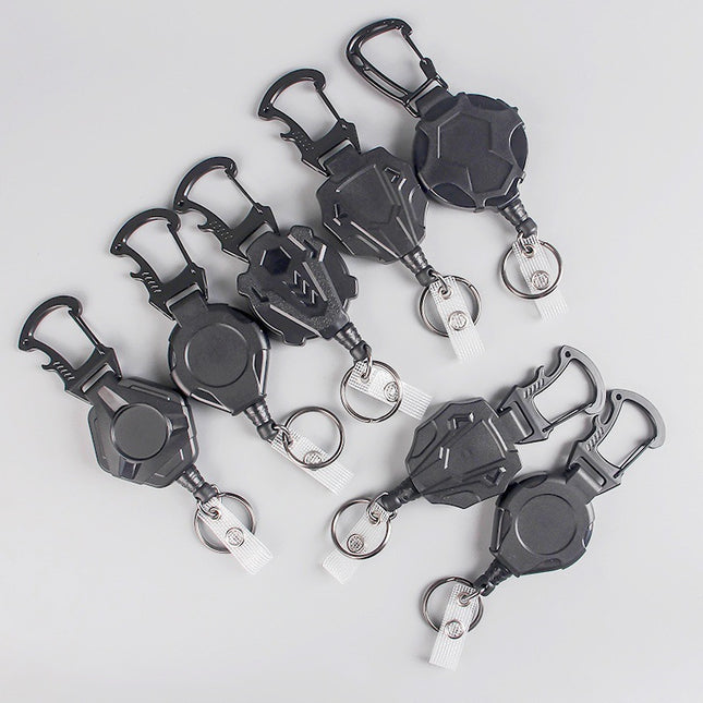 Cross-Border Multifunctional Telescopic Automatic Rebound Lure Easy-Pull Buckle Steel Wire Rope Anti-Lost and Anti-Theft Mountaineering Keychain in Stock