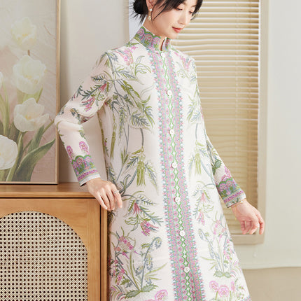 Elegant Mom Dress Early Autumn 2026 New Miyake High-End Plus Size Printed Age-Reducing Stylish Pleated Shirt Dress