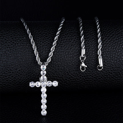 Cross-border new zircon cross necklace temperament cold fashion hip hop pendant jewelry factory wholesale