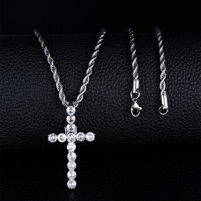 Cross-border new zircon cross necklace temperament cold fashion hip hop pendant jewelry factory wholesale