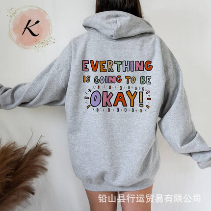 Foreign Trade Women's Velvet Sweatshirt Printed Letter Pattern Printed Kangaroo Flap Pocket Pants Drawstring Print Hoodie