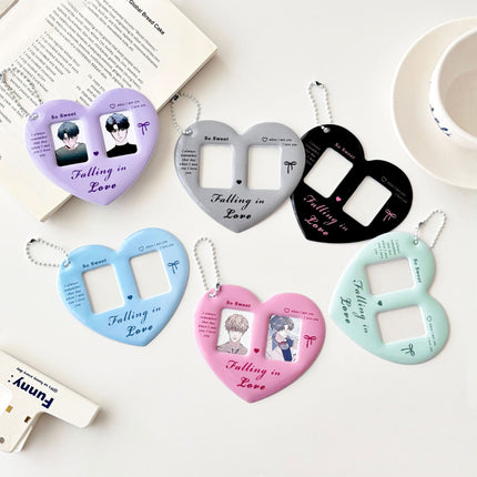 Monvkaka Dual 1inch Card Holder Double Grids Heart-Shaped Cp Card Holder Bag Hanging Id Photo Star Chasing Small Card Storage Keychain